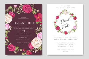 وکتور کادر و حاشیه بنفش با گل های صورتی و سفید در اطراف